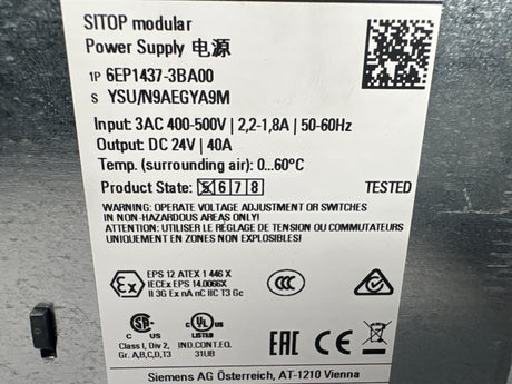 Siemens - 400 - 500V Power Supply - 6EP1437 - 3BA00 - New - Big Liquidators