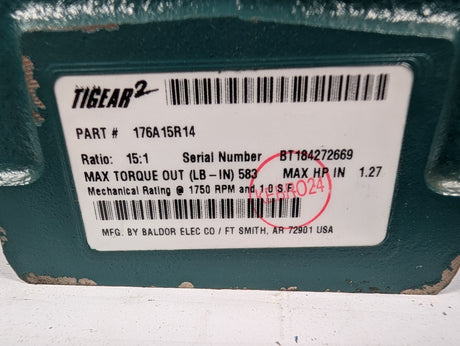 Dodge Tigear - 15:1 Gear Reducer - 176A15R14 - Used - Big Liquidators