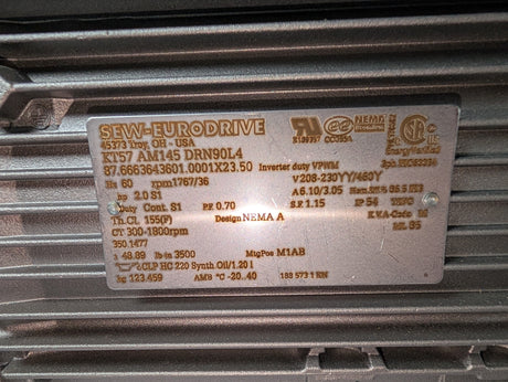Sew - Eurodrive - 2 HP Helical Bevel Gearmotor - KT57 AM145 DRN90L4 - New - Big Liquidators