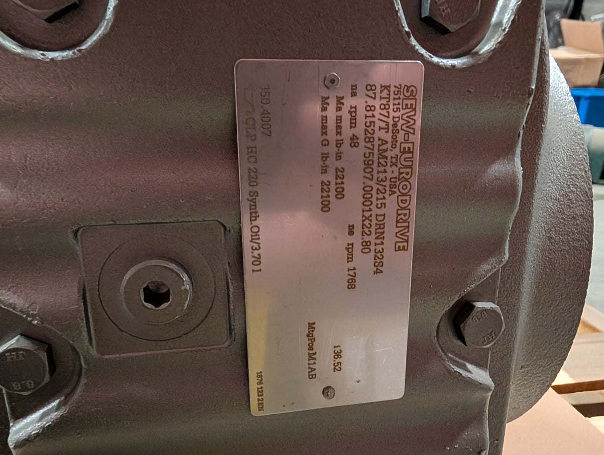 Sew - Eurodrive - 7.5 Hp Helical - Bevel Gearmotor - KT87/T AM213/215 DRN132S4 - New - Big Liquidators