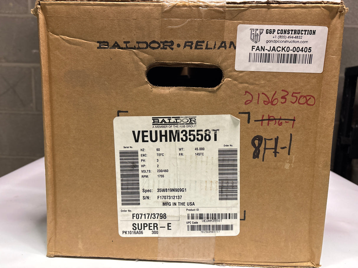 Baldor Reliance - 2 HP Electric Motor - VEUHM3558T - New - Big Liquidators