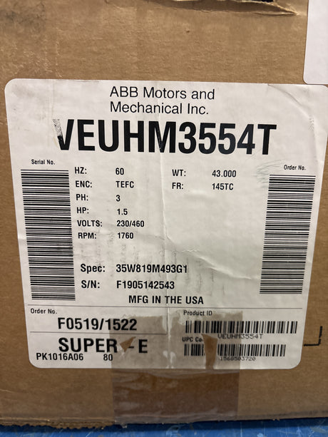 Baldor Reliance - 1.5 HP Electric Motor - VEUHM3554T - New - Big Liquidators