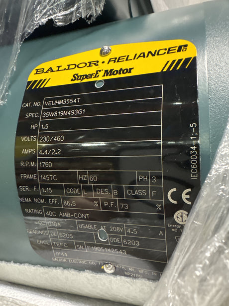 Baldor Reliance - 1.5 HP Electric Motor - VEUHM3554T - New - Big Liquidators