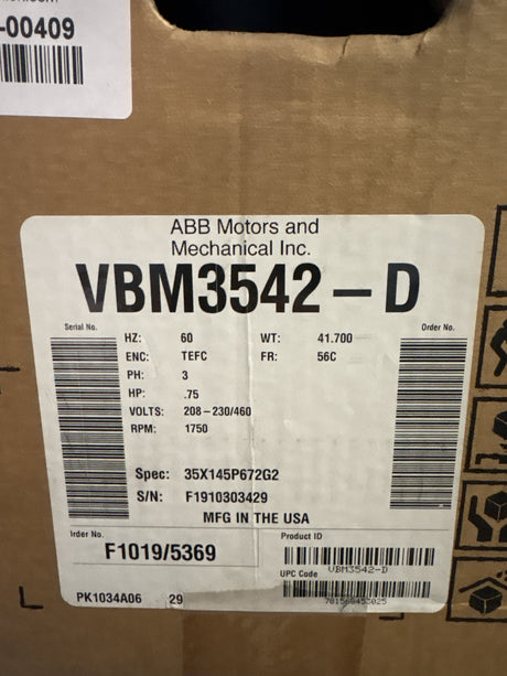 Baldor Reliance - .75 HP Electric Motor - VBM3542 - D - New - Big Liquidators