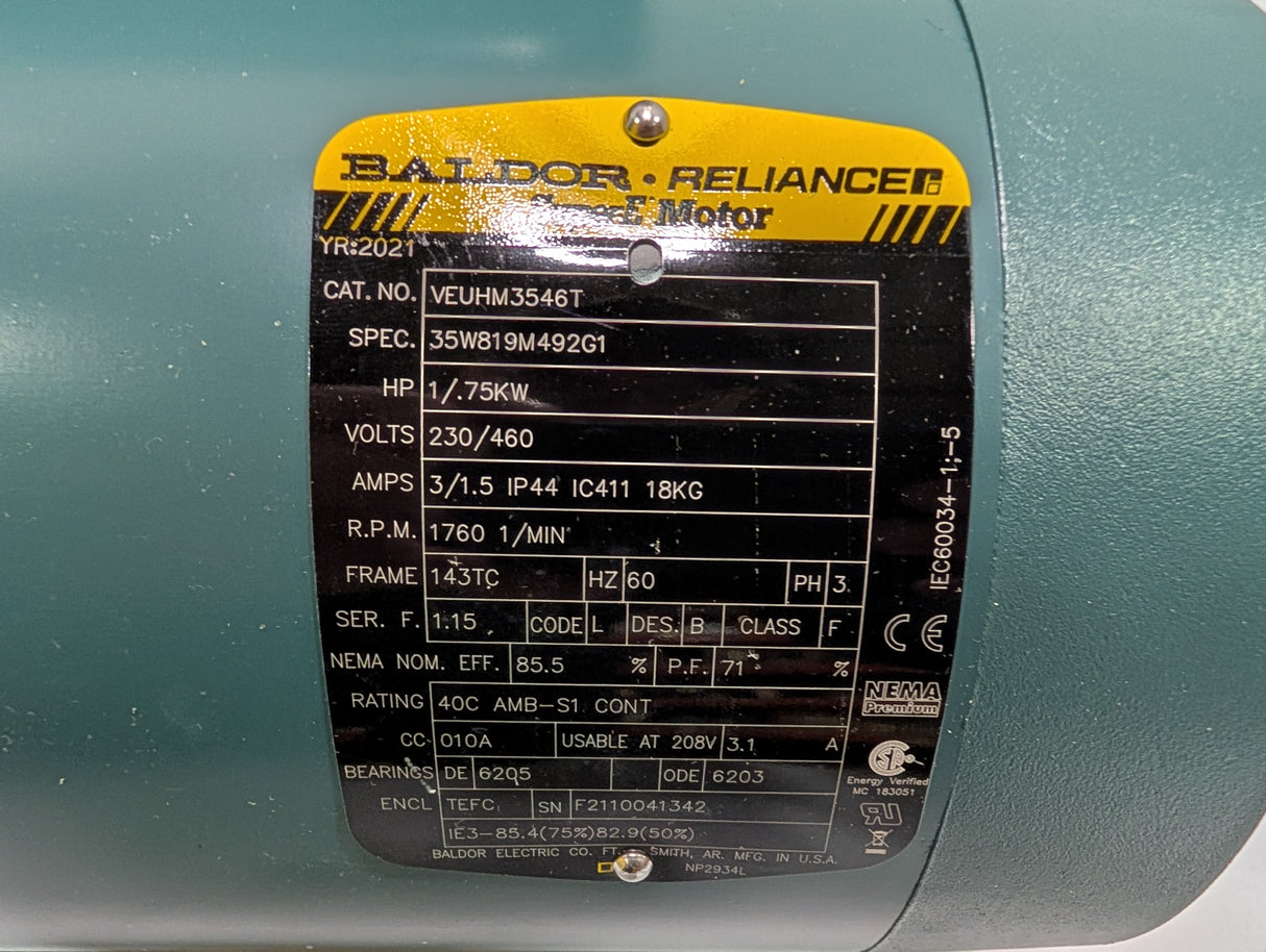 Baldor Reliance - 1 HP Electric Motor - VEUHM3546T - Used - Big Liquidators