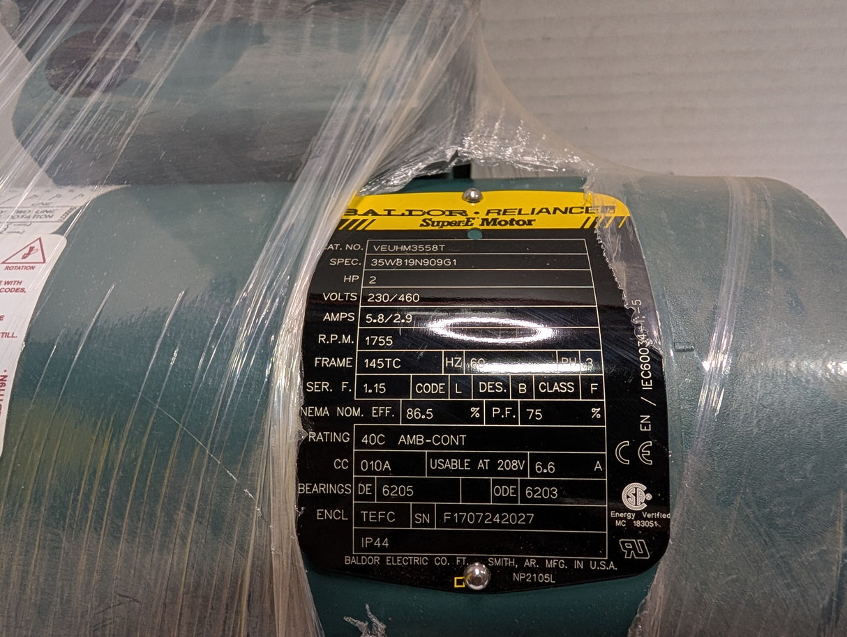 Baldor Reliance - 2 HP Electric Motor - VEUHM3558T - New - Big Liquidators