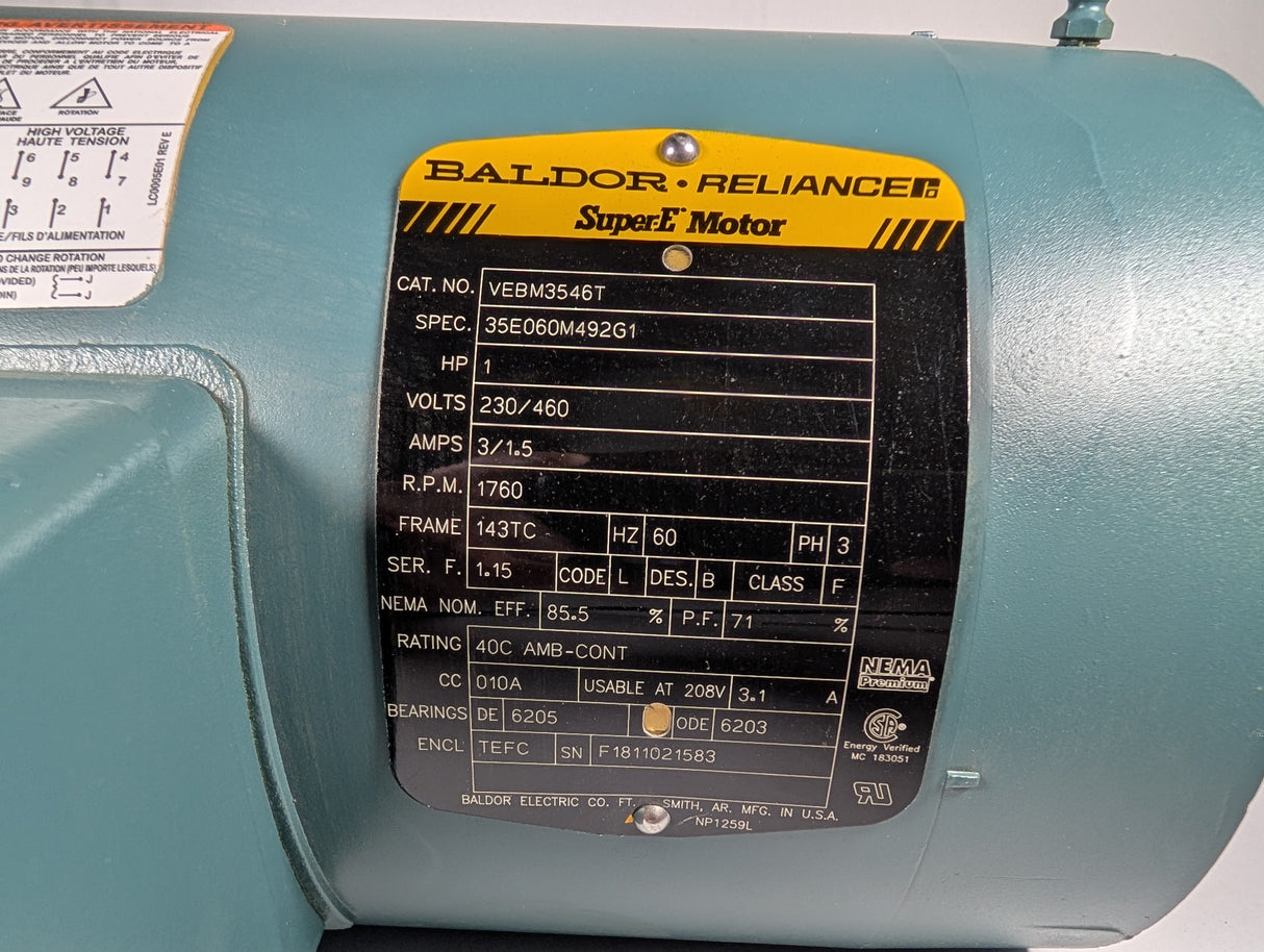 Baldor Reliance - 1 HP Electric Motor - VEBM3546T - Used - Big Liquidators