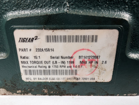 Dodge Tigear - Electric Motor 15:1 Gear Reducer - Used - Big Liquidators