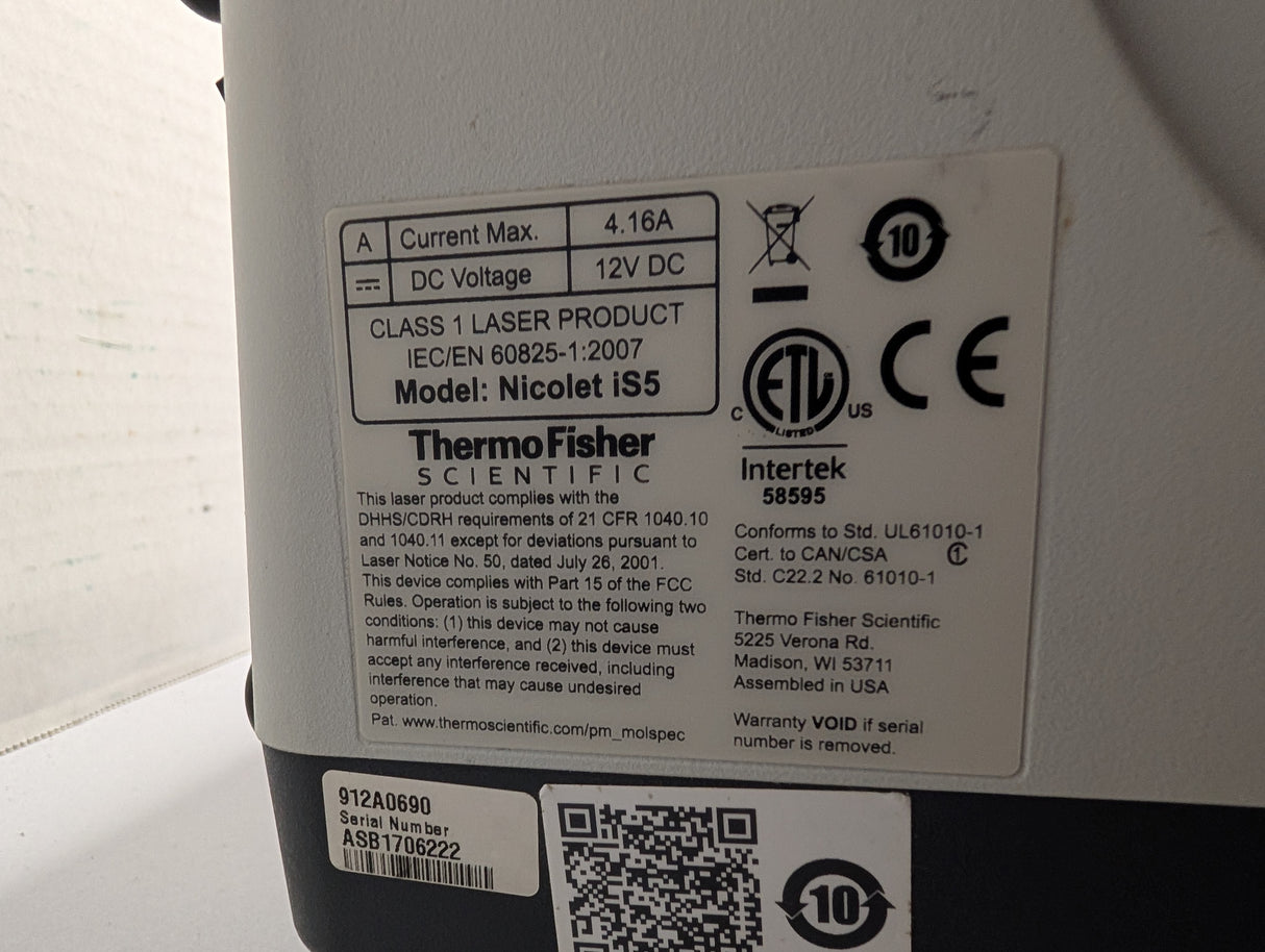 Thermo Fisher Scientific - Spectrometer with Nicolet iD7 ATR - Nicolet iS5 - Used - Big Liquidators