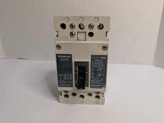 Siemens - 3 Pole 100 AMP Molded Case Circuit Breaker - NEB3B100 - Used - Big Liquidators