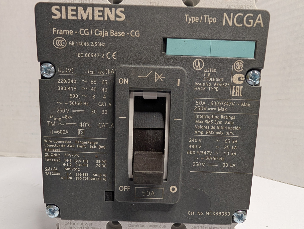 Siemens - 50 AMP Industrial Use Circuit Breaker - NCX3B050 - New - Big Liquidators
