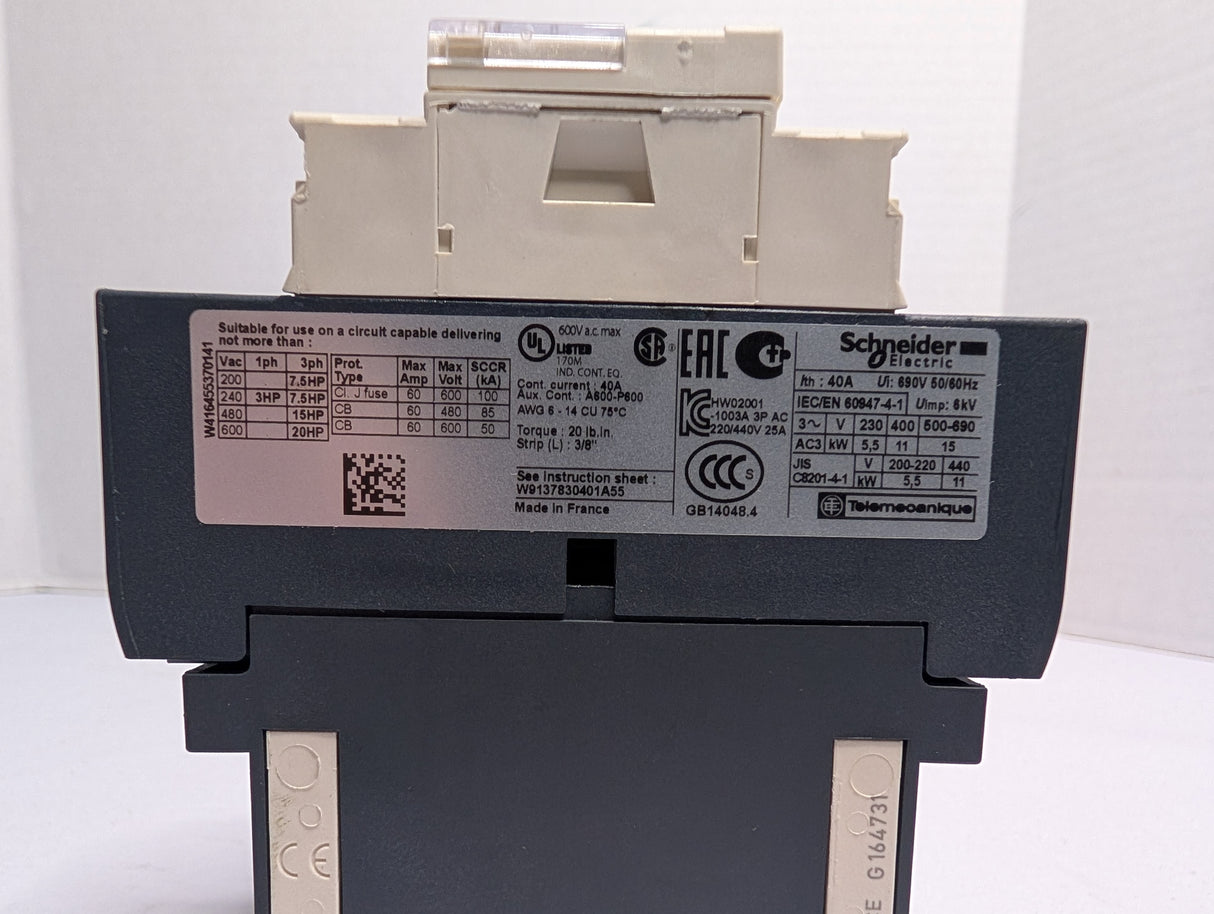Schneider Electric - IEC Contactor 15HP at 480VAC - LC1D25BL - New - Big Liquidators
