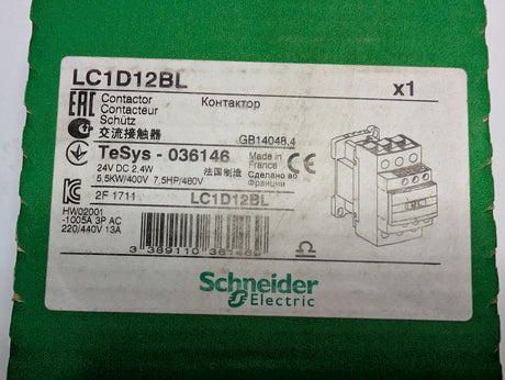 Schneider Electric - IEC Contactor 7.5HP at 480VAC - LC1D12BL - New - Big Liquidators