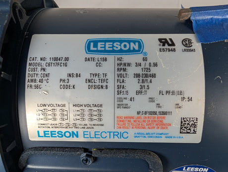 Leeson - 0.75 HP Electric Motor - C6T17FC1G - Used - Big Liquidators