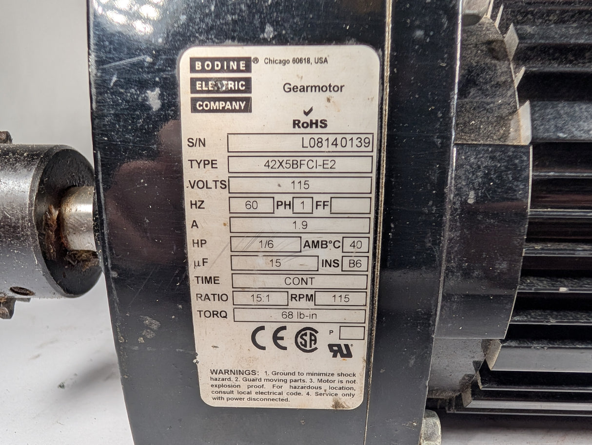 Bodine - 1/6 HP Electric Motor - 42X5BFCI - E2 - Used - Big Liquidators