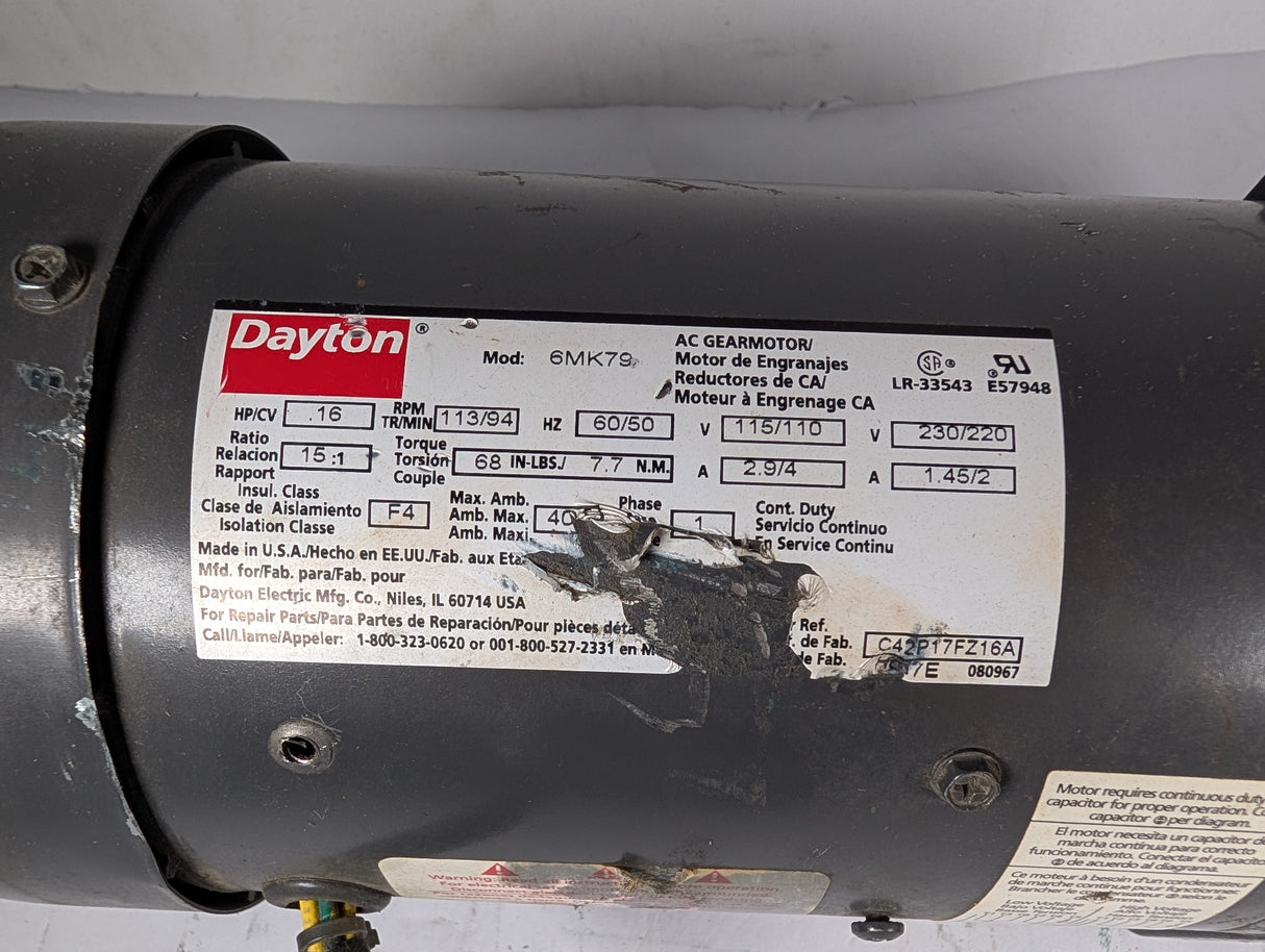 Dayton - 0.16 HP Electric Motor - 6MK79 - Used - Big Liquidators