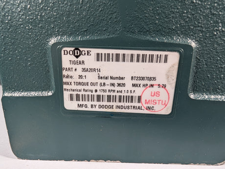 Dodge Tigear - 20:1 Gear Reducer - 35A20R14 - Used - Big Liquidators