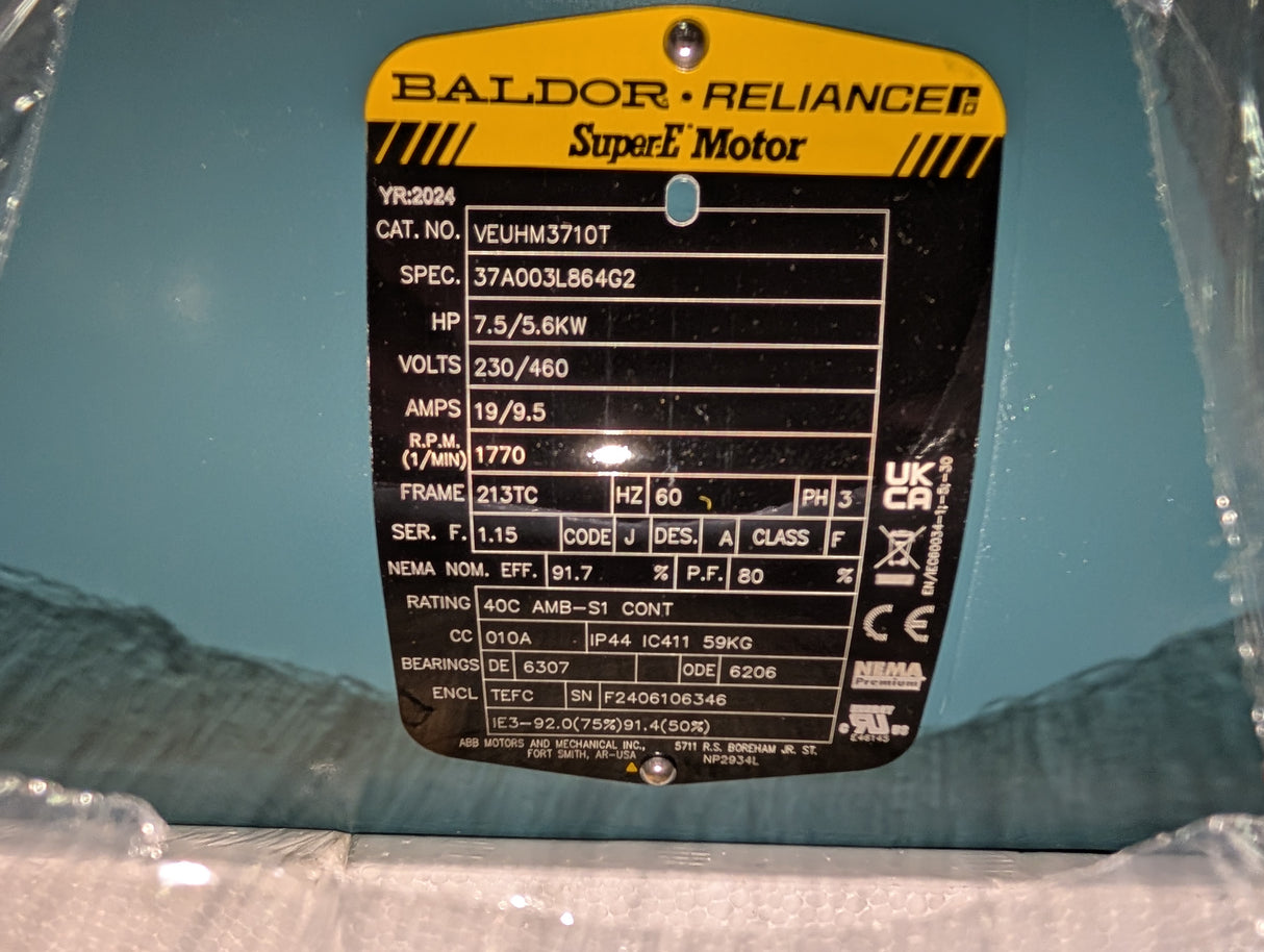 Baldor Reliance - 7.5 HP Electric Motor - VEUHM3710T - New - Big Liquidators