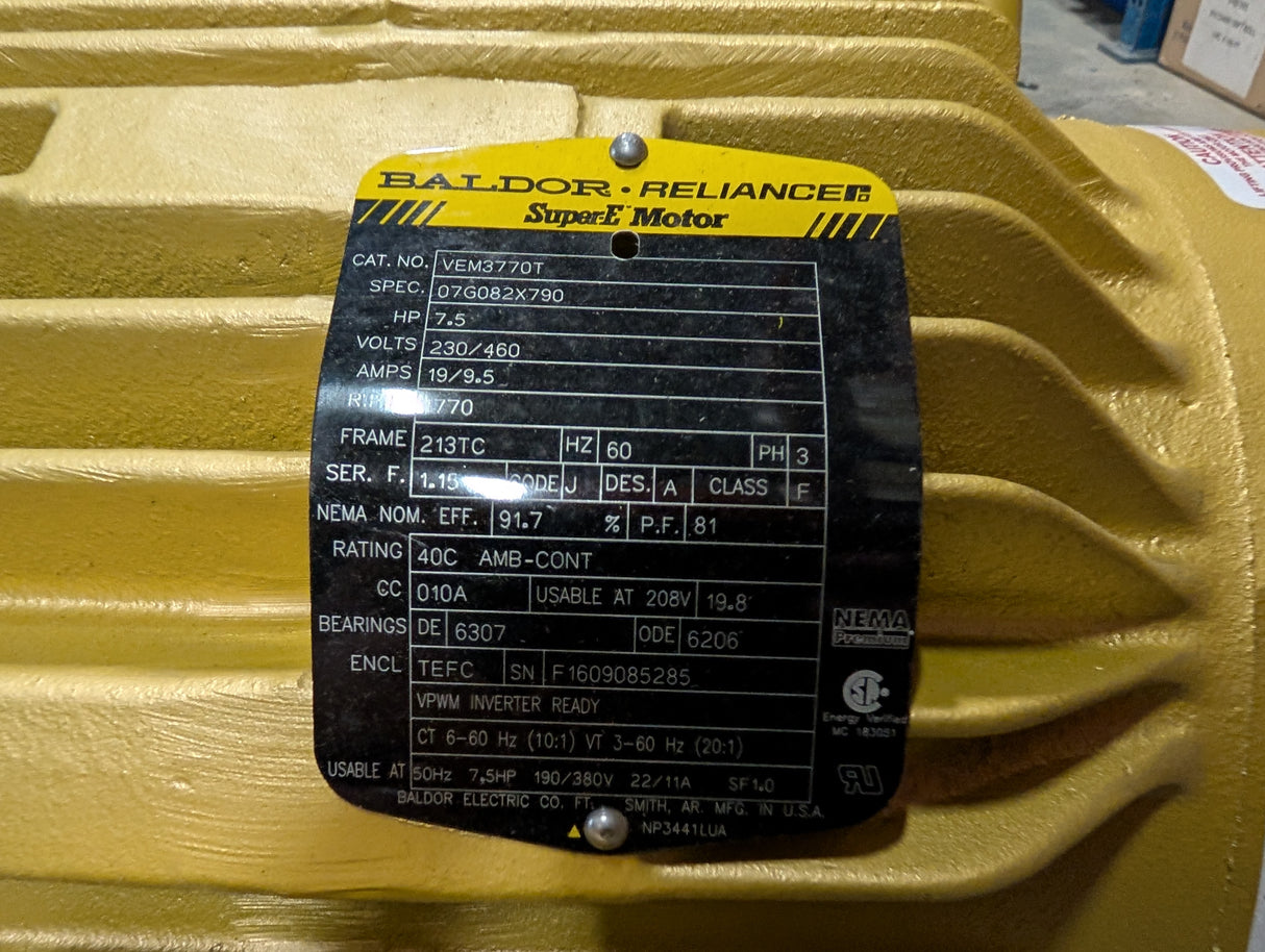 Baldor Reliance - 7.5 HP Electric Motor - VEM3770T - Used - Big Liquidators