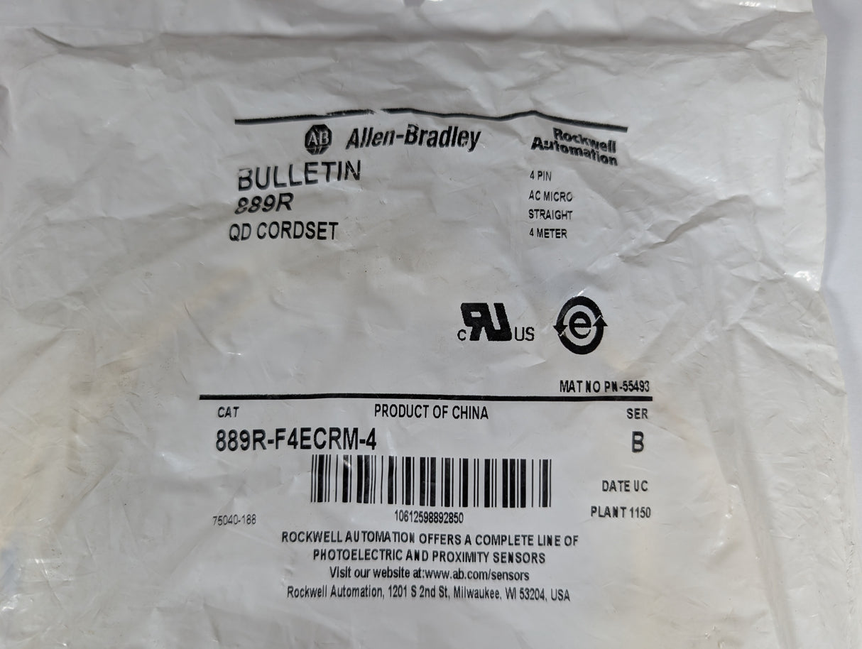 Allen Bradley - AC Micro Patch Cord - 889R - F4ECRM - 4 - New - Big Liquidators