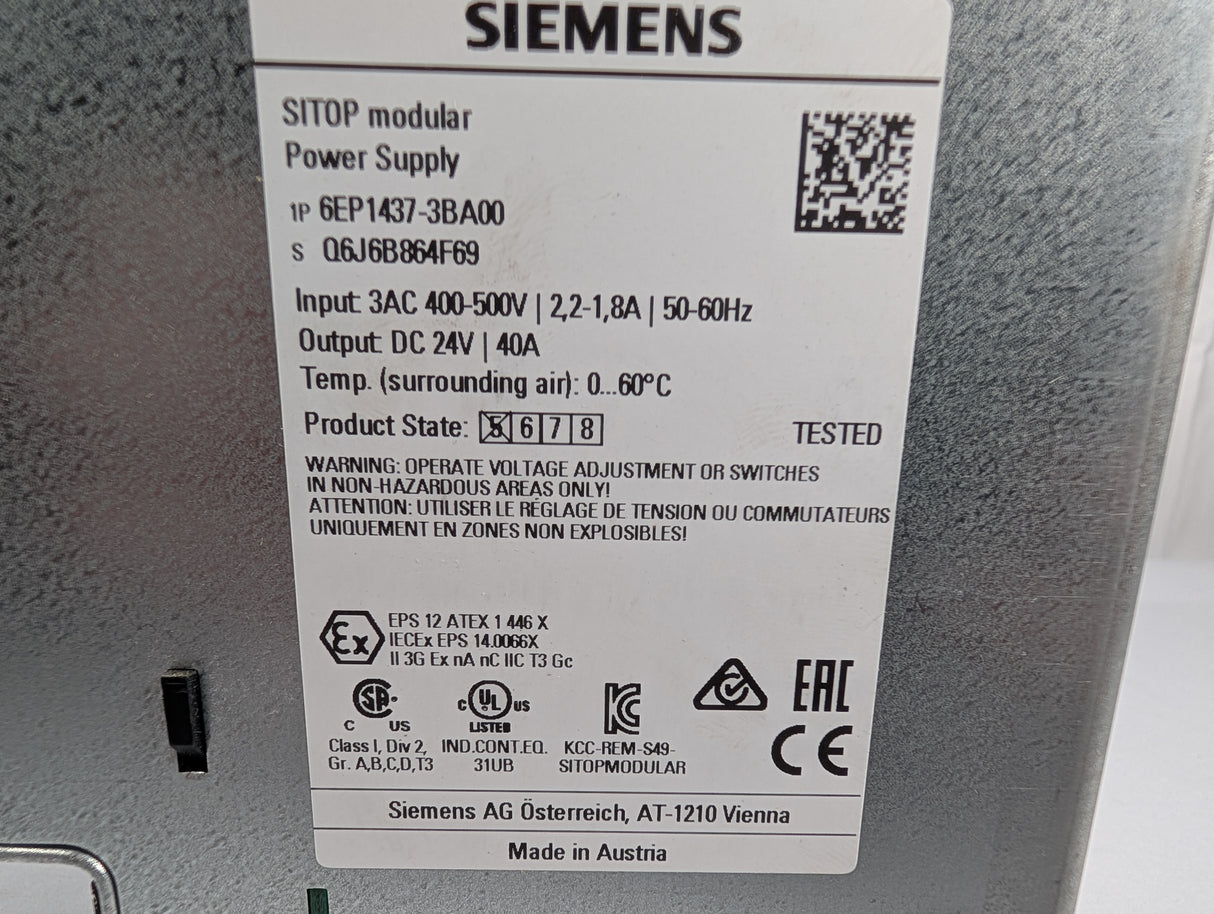 Siemens - 40 A Stabilized Power Supply - 6EP1 437 - 3BA00 - New - Big Liquidators