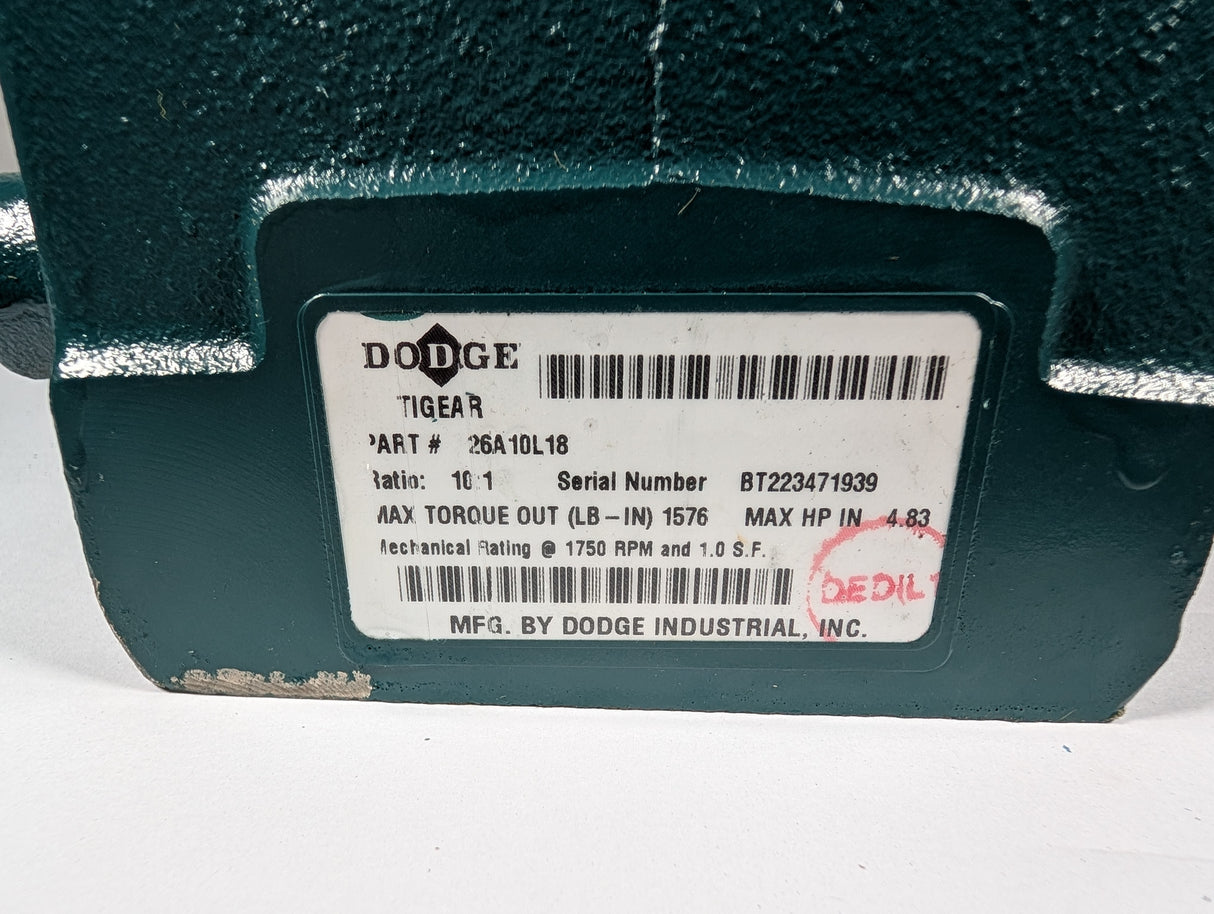 Dodge Tigear - Electric Motor 10:1 Gear Reducer - 26A10L18 - Used - Big Liquidators