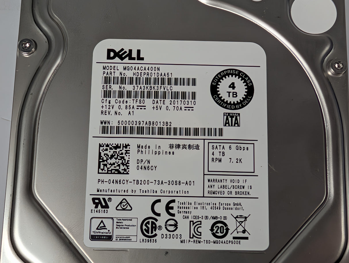 Dell - 4 TB Enterprise SATA Hard Drive - MG04ACA400N - Used - Big Liquidators
