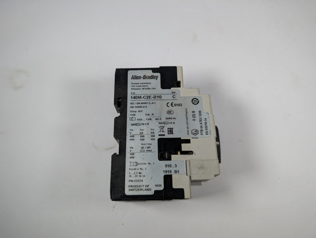 Allen Bradley - 1.0 AMP Motor Protection Circuit Breaker - 140M - C2E - B10 - Used - Big Liquidators