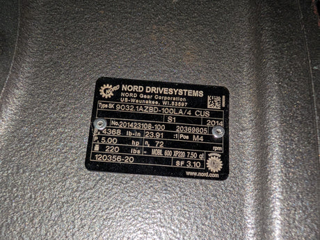 Nord - 5 HP Gearmotor with Torque Arm - SK9032.1AZBD - 100LA/4 CUS - New - Big Liquidators