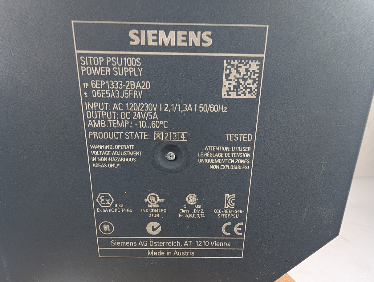 Siemens - Power Suplly Unit, 24v at 5Amp - 6EP1333 - 2BA20 - New - Big Liquidators