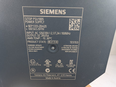 Siemens - Power Suplly Unit, 24v at 5Amp - 6EP1333 - 2BA20 - New - Big Liquidators
