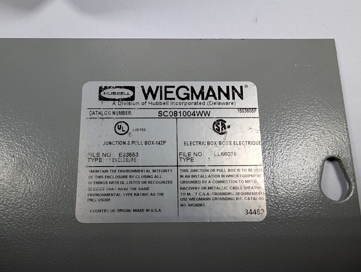 Wiegmann - Type 1 Electrical Enclosure 10"x8"x4" - SC081004WW - Used - Big Liquidators