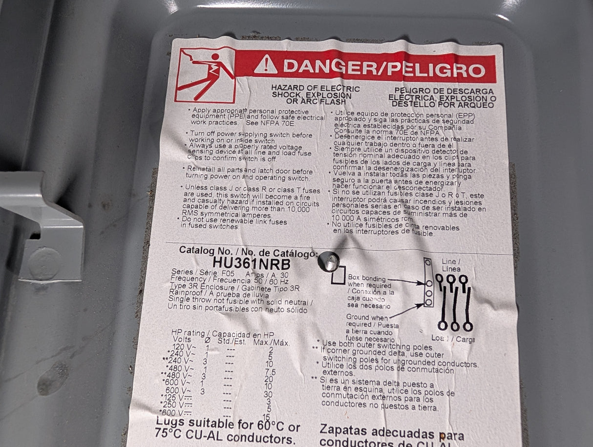 Square - D - Heavy Duty Diconnect Swtich - HU361 - Used - Big Liquidators